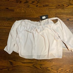 Off the shoulder white sheer top